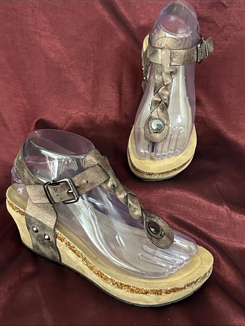 Pierre Dumas Metallic Bronze Braided Wedge Sandals Sz 7 ✨